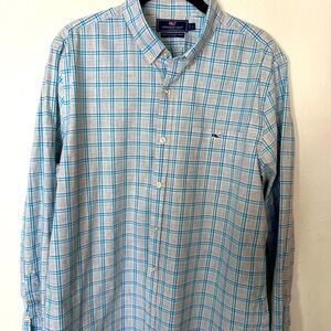 Vineyard Vines Blue Plaid Men's Shirt Lg